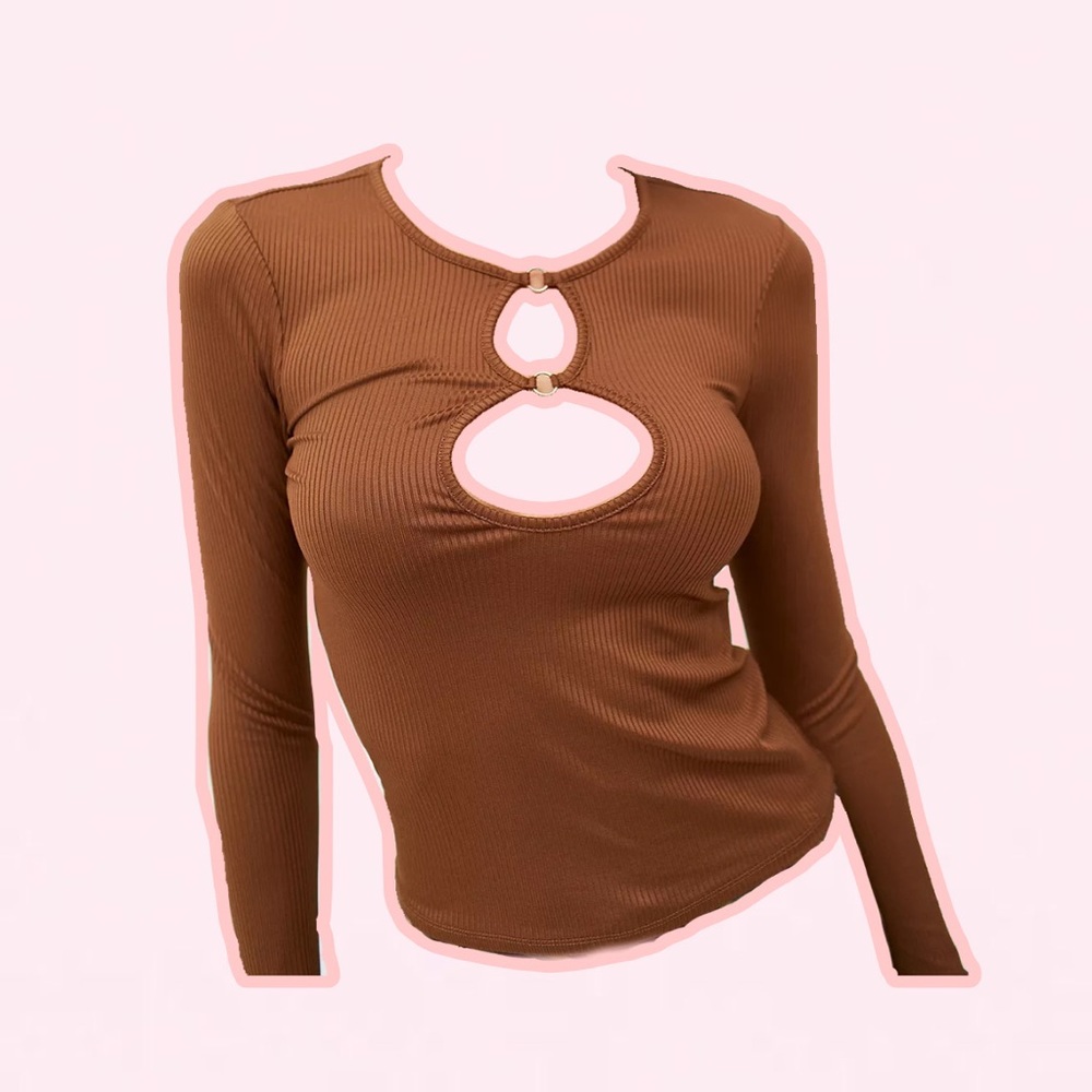 Urban outfitters brown piper longsleeve keyhole top